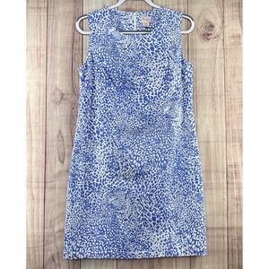 Persifor‎ Blue White Animal Print A-Line Shift Dress Knee Length Sz M Sleeveless